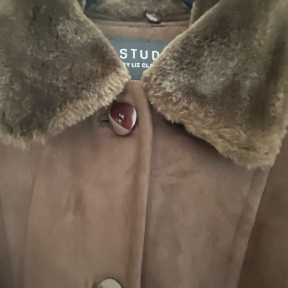 Liz Claiborne Dark Brown Faux Fur Lined Belted Fall Casual  Coat- Sz-M - Picture 3 of 16
